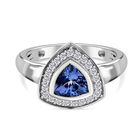 Tansanit und Zirkon Ring 925 Silber platiniert (Größe 20.00) ca. 1,01 ct