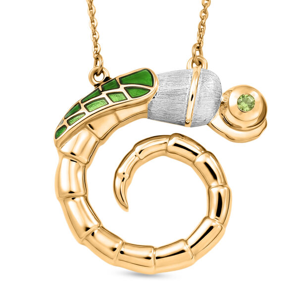 GP - AA Peridot, Kanchanaburi Blauer Saphir Halskette ca. 45 cm 925 Silber 750 Vergoldet 0.11 ct