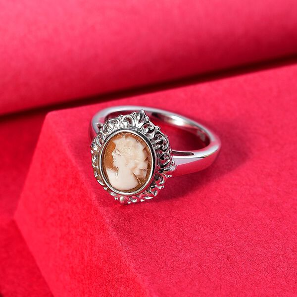 Italienischer Kamee Ring aus Conch-Muschel in Silberton image number 1