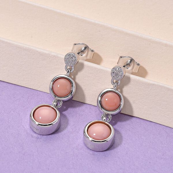 D'Joy Nat&uuml;rlicher Rosa K&ouml;nigsmuschel Perle (6 mm), Moissanit Ohrringe 925 Silber rhodiniert image number 2