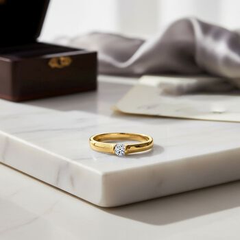 LUXURIANT VS-EF Labor Diamant Ring, 925 Silber Gelbgold Vermeil - 0,20 ct.