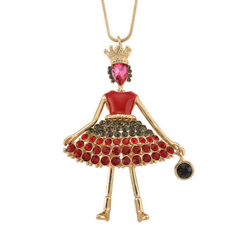 Mehrfarbiger Kristall Ballerina Anh&auml;nger mit Kette ca. 63.5 cm + 5 cm Extender, Legierung emailliert, Legierung Gelb