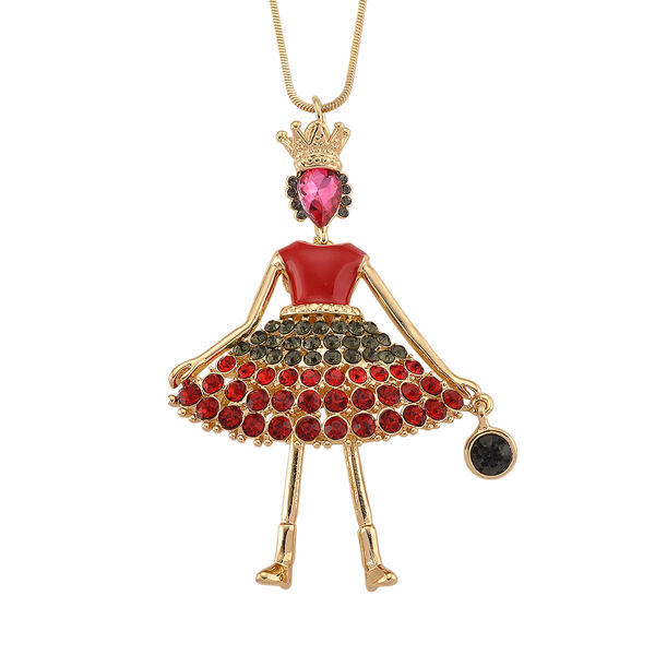 Mehrfarbiger Kristall Ballerina Anh&auml;nger mit Kette ca. 63.5 cm + 5 cm Extender, Legierung emailliert, Legierung Gelb