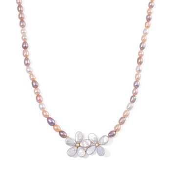 Keshi Perle (12x9 mm), Mehrfarbige S&uuml;&szlig;wasser Perle (7-8mm) Halskette ca. 50 cm 925 Silber vergoldet