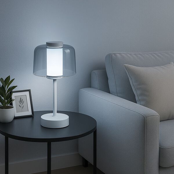 LIVEMORE Transparente Pilz-Tischlampe, kabellos, wiederaufladbar, 3 Lichtfarben, Smart Touch, Weiß image number 3