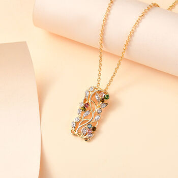 ALLORO AA Multi-Turmalin und Diamantakzenten Anh&auml;nger mit 45cm Kette - 0,39 ct.