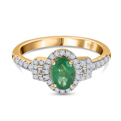 AAA Kagem Sambischer Smaragd und Wei&szlig;er Diamant Ring, 585 Gold, (Gr&ouml;&szlig;e 18.00) ca. 1.02 ct