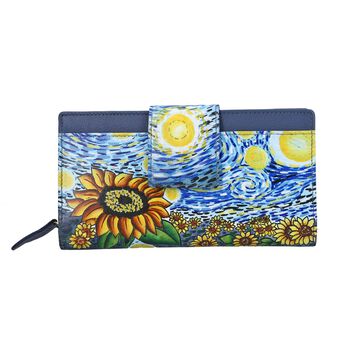 SUKRITI -RFID gesch&uuml;tztes Portemonnaie aus 100% echtem Leder, handbemalt, Gr&ouml;&szlig;e: 18 x0.20x10cm, dunkelblau
