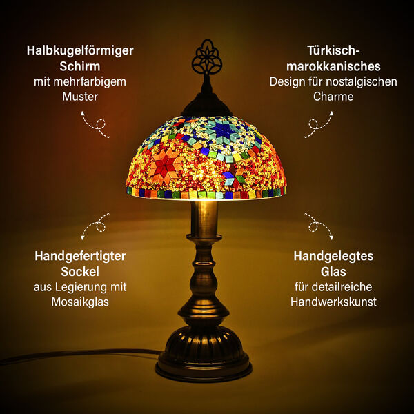 Türkische Mosaik-Tischlampe – Marokkanischer Stil, 17×28 cm, Handgefertigt, Mehrfarbig image number 4