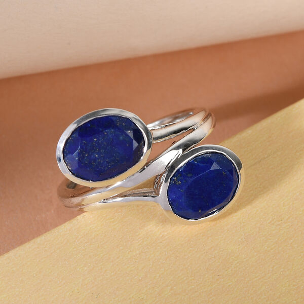 Lapislazuli Bypass Ring 925 Sliber Platin-&Uuml;berzug image number 2