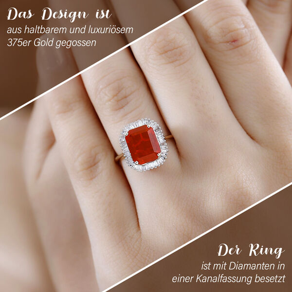 AAAA Purpurroter Feueropal und Diamant Ring in 375 Gold &ndash; 2,75 ct. image number 3