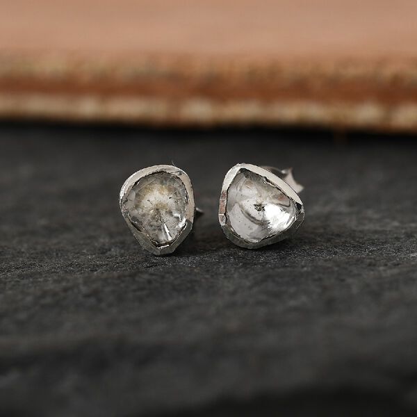 Handgearbeiteter Polki Diamant Ohrstecker 925 Silber platiniert ca. 0,25 ct image number 2
