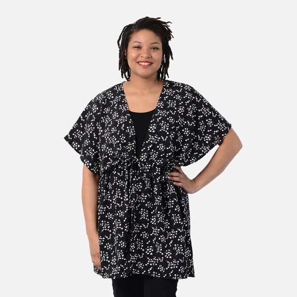 Kimono mit G&uuml;rtel, Blumenmuster, Schwarz-Wei&szlig;, Einheitsgr&ouml;&szlig;e &nbsp;