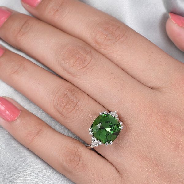 LUSTRO STELLA &Ouml;sterreichischer Farngr&uuml;ner und wei&szlig;er Kristall Solit&auml;r Ring 925 Silber Platin-&Uuml;berzug image number 3