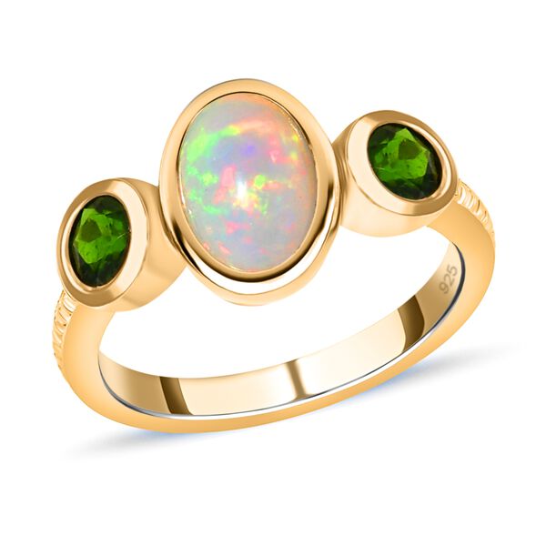 Nat&uuml;rlicher, &auml;thiopischer Opal und Chromdiopsid-Ring, 925 Silber vergoldet  ca. 1,38 ct image number 4