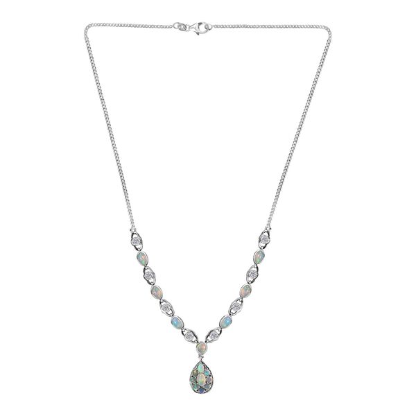 Nat&uuml;rliche, &auml;thiopische Welo Opal und Zirkon-Halskette, 45 cm - 4,35 ct. image number 6