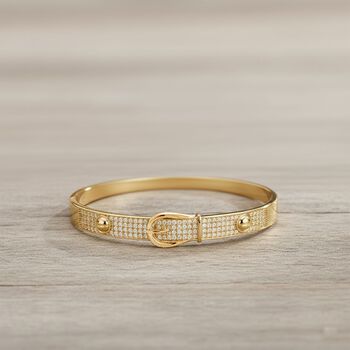 Wei&szlig;er Zirkonia Armreif ca. 19 cm Nickelfreies Messing goldfarben