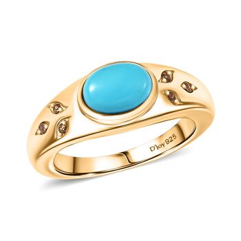 D'Joy AA Sleeping Beauty T&uuml;rkis, Kaffee Zirkon Ring 925 Silber 750 Gelbgold Vermeil (Gr&ouml;&szlig;e 20.00) ca. 1,07 ct