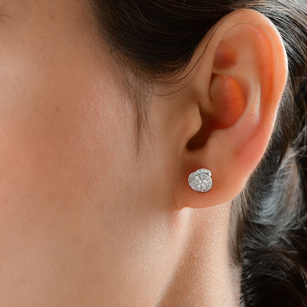 Florale Diamant-Ohrstecker in Silber image number 3