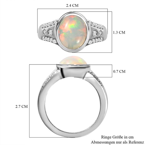 Nat&uuml;rlicher, &auml;thiopischer Welo Opal und wei&szlig;er Zirkon Ring, 925 Silber platiniert (Gr&ouml;&szlig;e 17.00) ca. 2,27 ct image number 7
