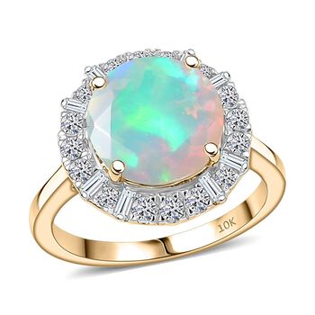 Luxuriant - AAA Nat&uuml;rlicher, &auml;thiopischer Welo Opal, Lab Grown Diamant SI-GH Ring, AGI zertifiziert und gepr&uuml;ft, 417 Gelbgold (Gr&ouml;&szlig;e 17.00) ca. 2.69 ct