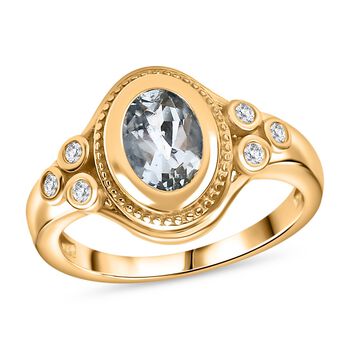 Blau Topas, Wei&szlig;er Zirkon Ring Messing (Gr&ouml;&szlig;e 18.00) ca. 1,60 ct