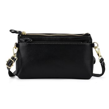 Leder Crossbody Tasche mit mehreren Rei&szlig;verschlussf&auml;chern und verstellbarem Schulterriemen 21.5 x 4 x 13 cm Schwarz