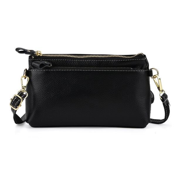 Echtleder Crossbody Tasche, mehrere Rei&szlig;verschlussf&auml;cher, verstellbarer Schulterriemen, 21,5x4x13cm, Schwarz