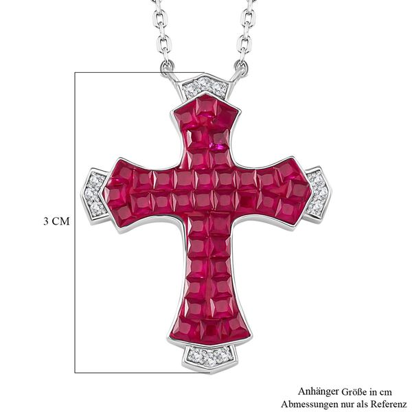 Rubin-Farbe und wei&szlig;er Kreuz Zirkonia Anh&auml;nger mit 45cm Kette image number 7