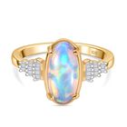 AA Natürlicher, äthiopischer Welo Opal, Weißer Diamant Ring 925 Silber 750 Gelbgold Vermeil (Größe 21.00) ca. 2.42 ct