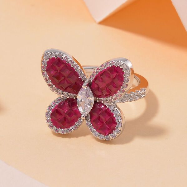 Rubin-Farbe und wei&szlig;er Zirkonia Ring image number 2