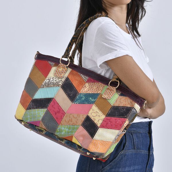 Chaos By Elsie - Farbenfrohe Echtleder Crossbody Tasche, Gepr&auml;gtes Krokodil-Muster image number 3