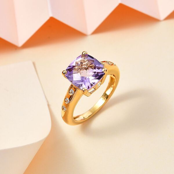 AA Rose De France Amethyst, Wei&szlig;er Zirkon Ring 925 Silber 750 Gelbgold Vermeil (Gr&ouml;&szlig;e 19.00) ca. 4,09 ct image number 2