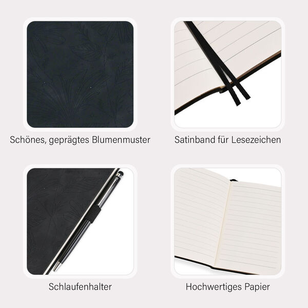 Premium-2er-Set; Notizbuch und Taschentagebuch mit geschnitztem, samtigem Hardcover und Kugelschreiber, schwarz image number 3