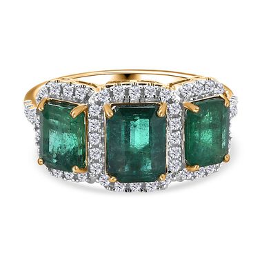 AAA Kagem sambischer Smaragd und Diamant-Ring in 585 Gelbgold - 3,99 ct.