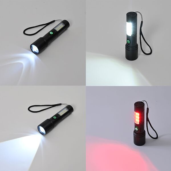 Wiederaufladbare LED-Taschenlampe, 6 Leuchtmodi, USB-Ladekabel, 13,8×3,5cm, Schwarz image number 2