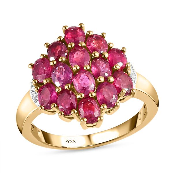 Afrikanischer Rubin (Fissure gef&uuml;llt) und wei&szlig;er Zirkon Ring, 925 Silber vergoldet (Gr&ouml;&szlig;e 17.00) ca. 3.77 ct image number 4