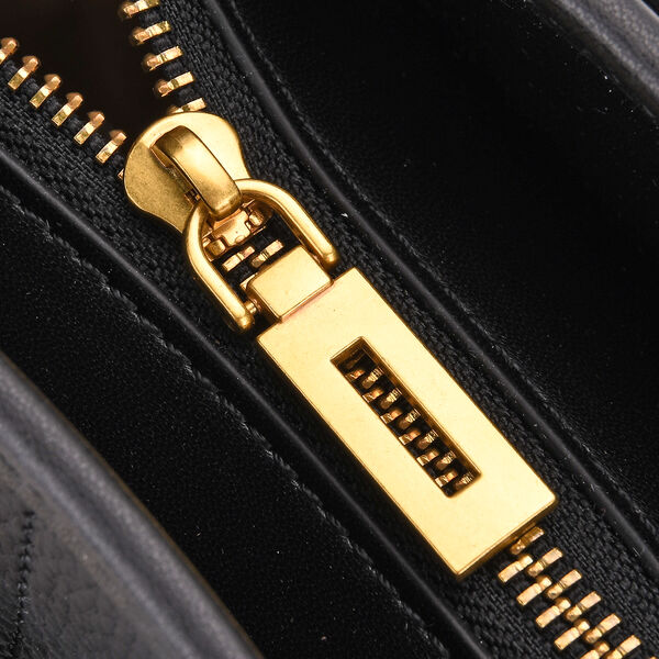 Tragetasche aus echtem Leder mit dekorativer Schnalle und zwei Griffen, 25&times;11&times;32 cm, Schwarz image number 5