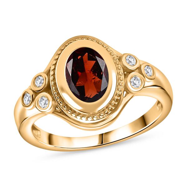 Roter Granat, Weißer Zirkon Ring Messing (Größe 17.00) ca. 1,49 ct image number 3