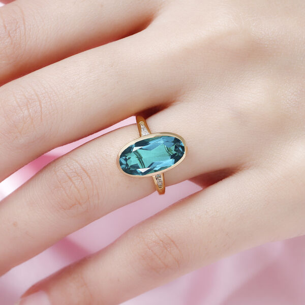 Capri-Blau Triplett Quarz und weißer Zirkon-Ring, 925 Silber vergoldet  ca. 5,44 ct image number 3