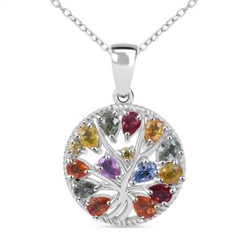 Mehrfarbiger Saphir, Rosa Saphir Anhänger mit Kette, 925 Silber rhodiniert ca. 2.46 ct