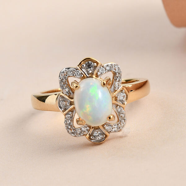 Natürlicher Äthiopischer Opal und Zirkon Ring 925 Silber vergoldet  ca. 1,10 ct image number 7