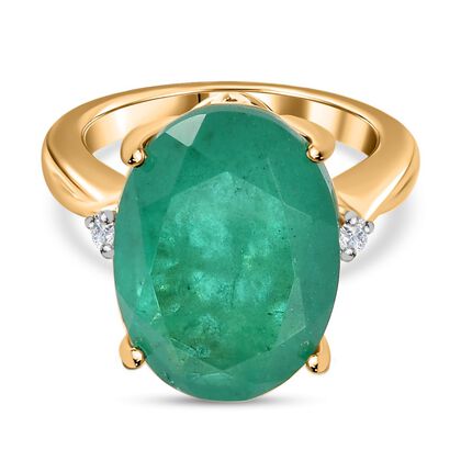 Smaragd-Quarz-Triplette, weißer Zirkon-Ring, 925 Silber Gelbgold Vermeil (Größe 21.00) ca. 10.60 ct
