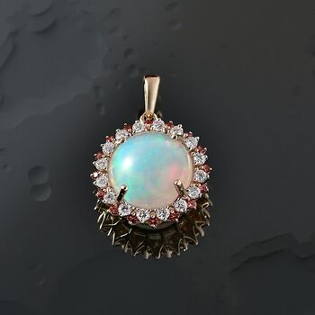 AAA Nat&uuml;rlicher, &auml;thiopischer Welo Opal, Padparadscha Saphir, Lab Grown Diamant Anh&auml;nger 585 Gold ca. 6.75 ct