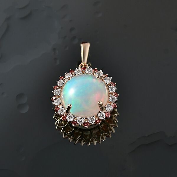 AAA Nat&uuml;rlicher, &auml;thiopischer Welo Opal, Padparadscha Saphir, Lab Grown Diamant Anh&auml;nger 585 Gold ca. 6.75 ct image number 2