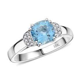 Zertifiziert und geprüft AAA Santamaria Aquamarin und Diamant Ring in 417 Weißgold - 1,55 ct.
