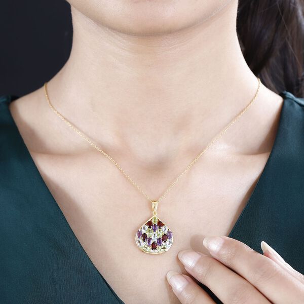 Roter Granat, Blau Topas Anhänger 925 Silber 750 Gelb Vermeil ca. 5.39 ct image number 3