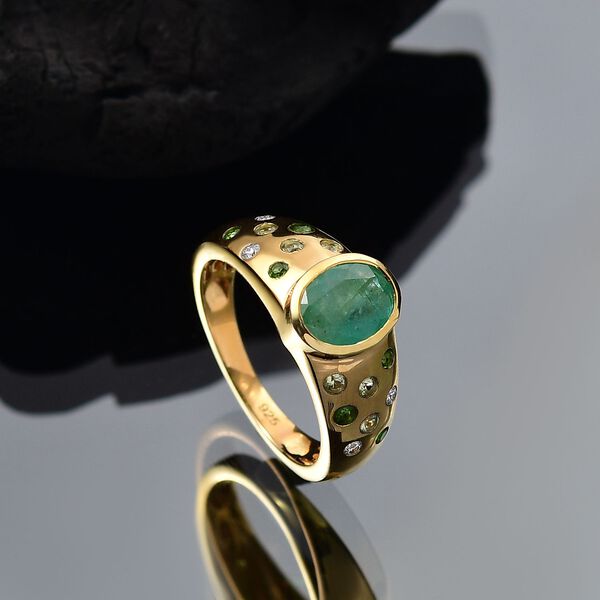 Kagem Sambischer Smaragd, Natürlicher Chromdiopsid Ring 925 Silber 750 Gelbgold Vermeil (Größe 20.00) ca. 1,52 ct image number 2