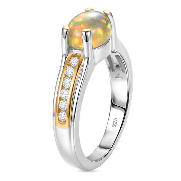 Nat&uuml;rlicher &Auml;thiopischer Opal und Zirkon Ring 925 Silber zweifarbige &Uuml;berzug image number 4