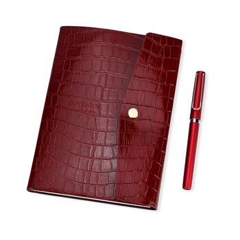 2er Set - Notizbuch-Set mit Schlangenleder-Optik und Stift, 21 x 14,5 cm, Rot